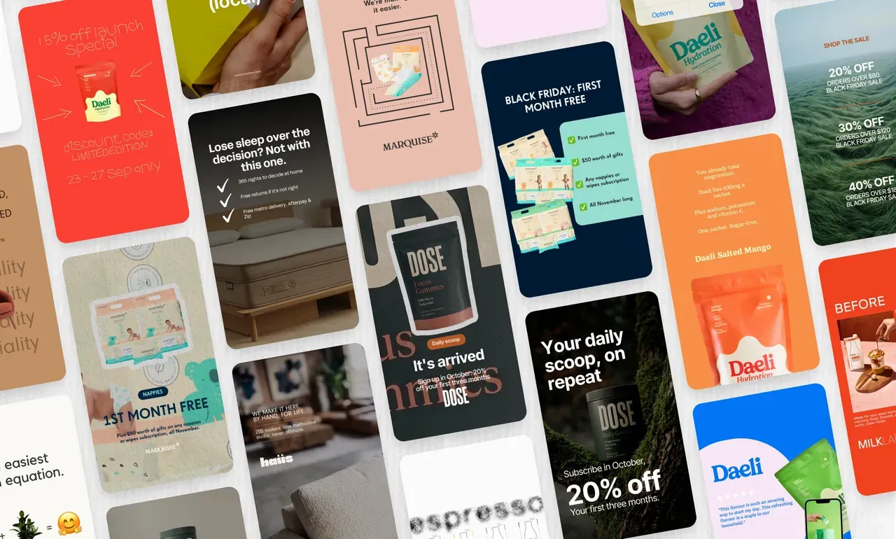 A selection of static ad creatives displayed on Cuttable's official product website