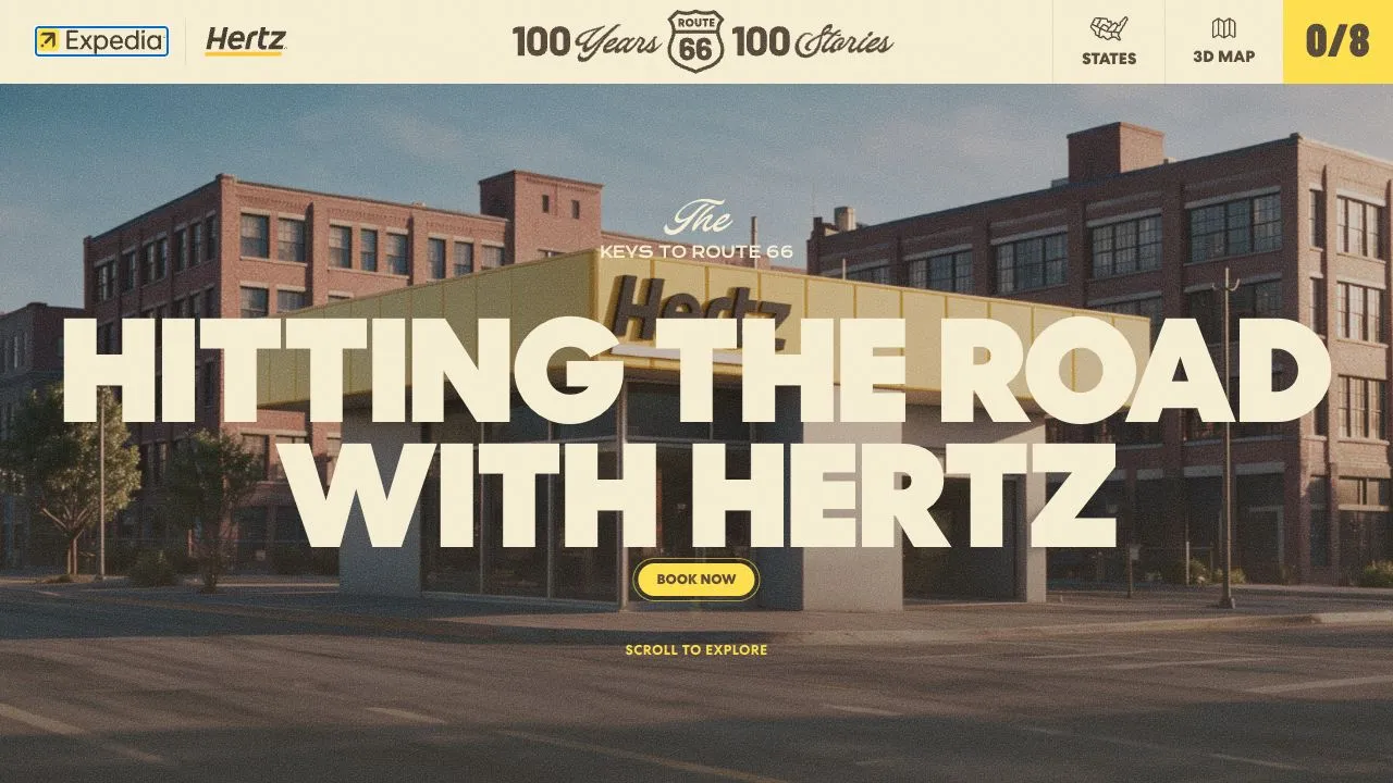 Expedia's Facebook destination is an immersive Route 66 and Hertz campaign page.