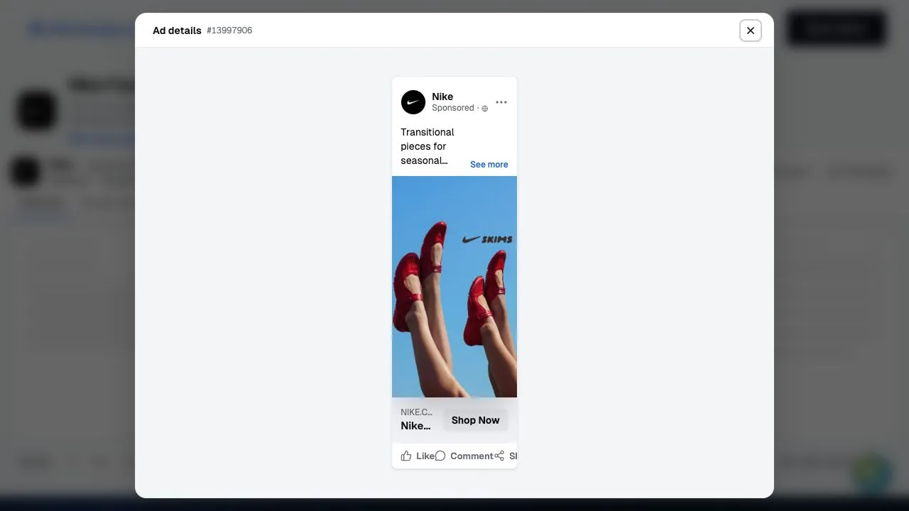 Nike Facebook ad preview, captured in AdScan.