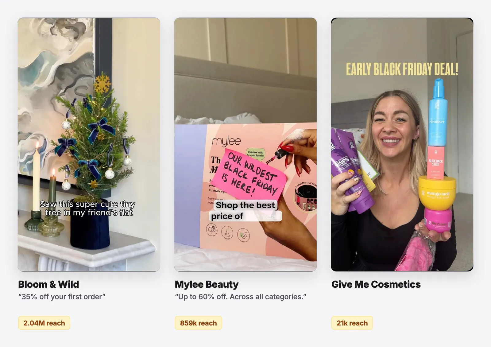 Unboxing: Black Friday ad examples from Bloom & Wild, Mylee Beauty and Give Me Cosmetics. See them all on the free board.