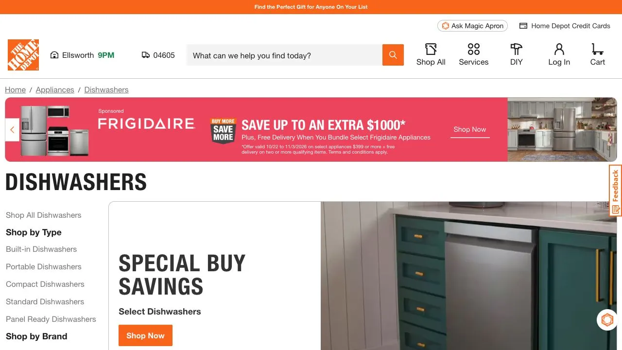 The ChatGPT ad opens the dishwasher category, with comparison and shopping options.