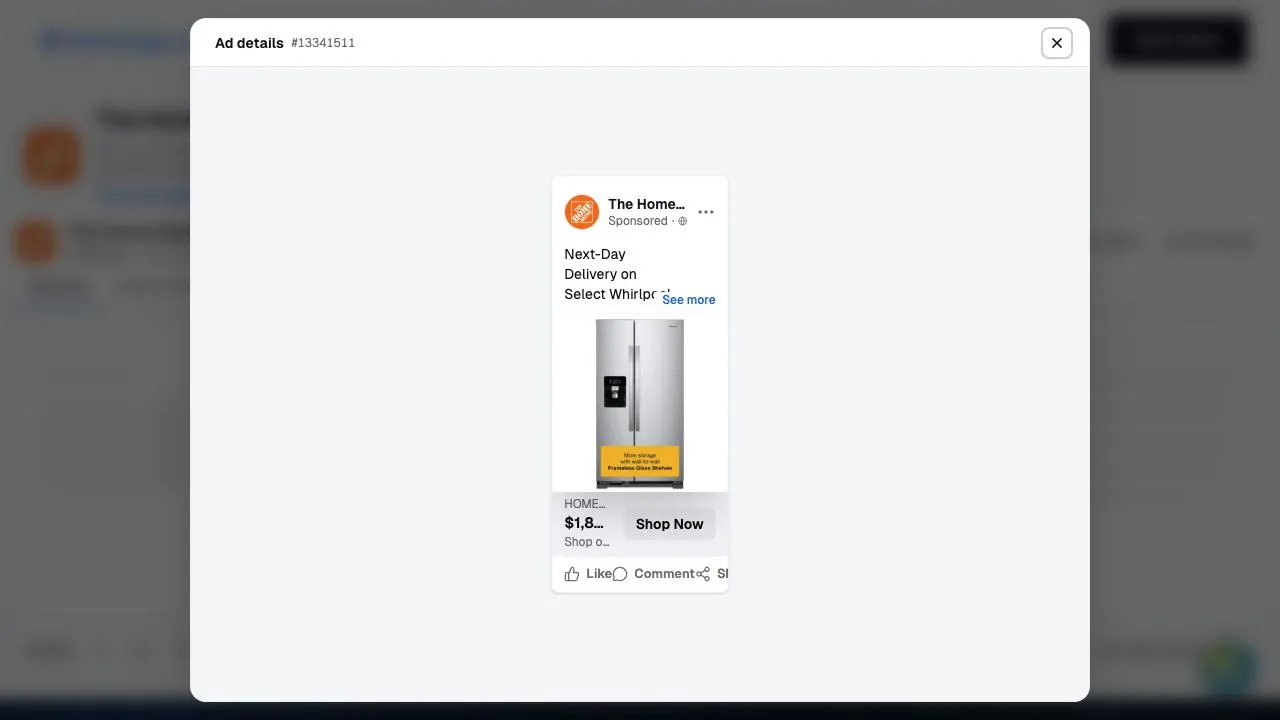 The Home Depot Facebook ad preview, captured in AdScan.